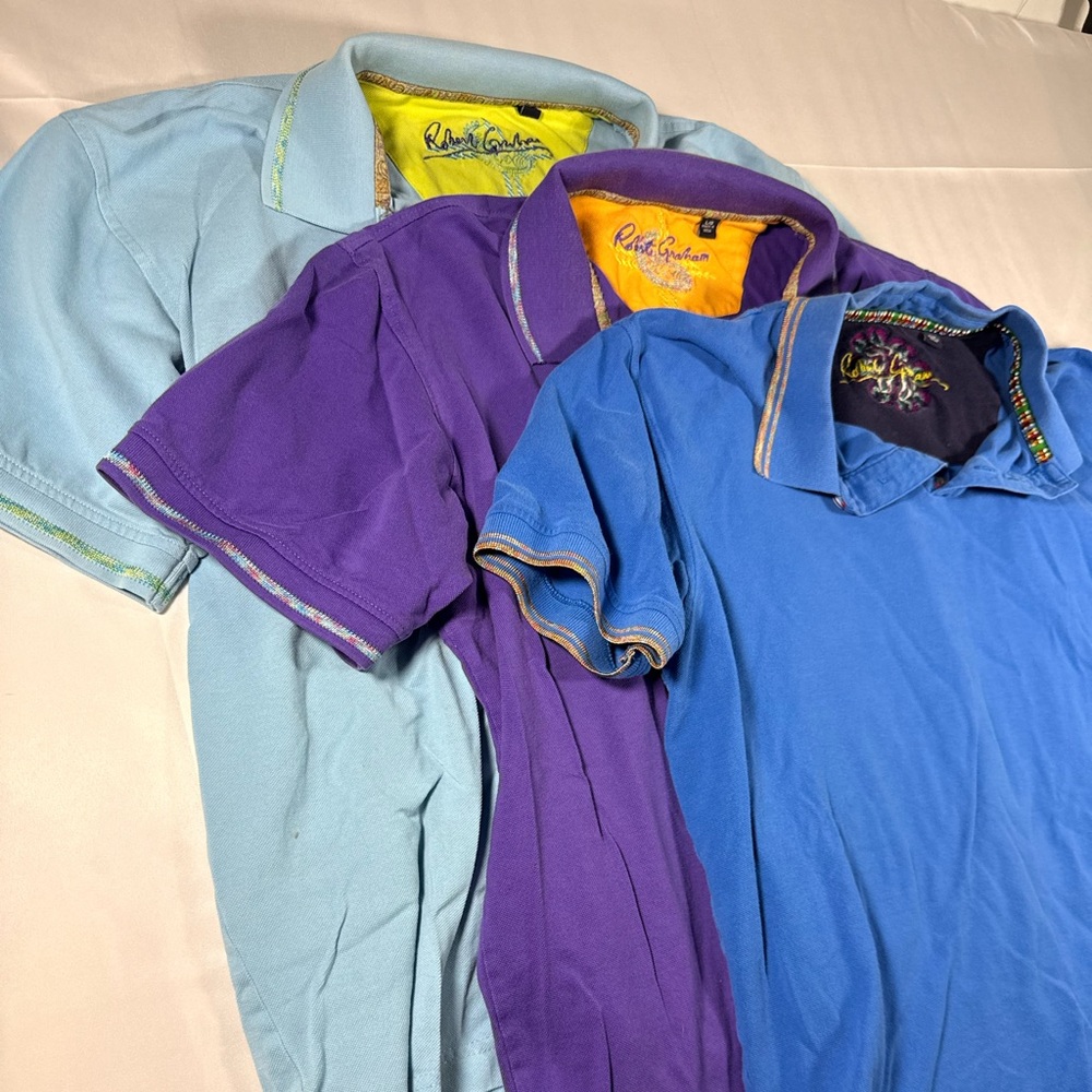 Robert Graham Polo Shirt lot of 3 - Light Blue, Purple, and Blue size L